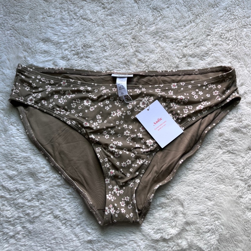 Andie Swim The Bikini Bottom Ditsy Floral Olive AB364 Women's Size XL New